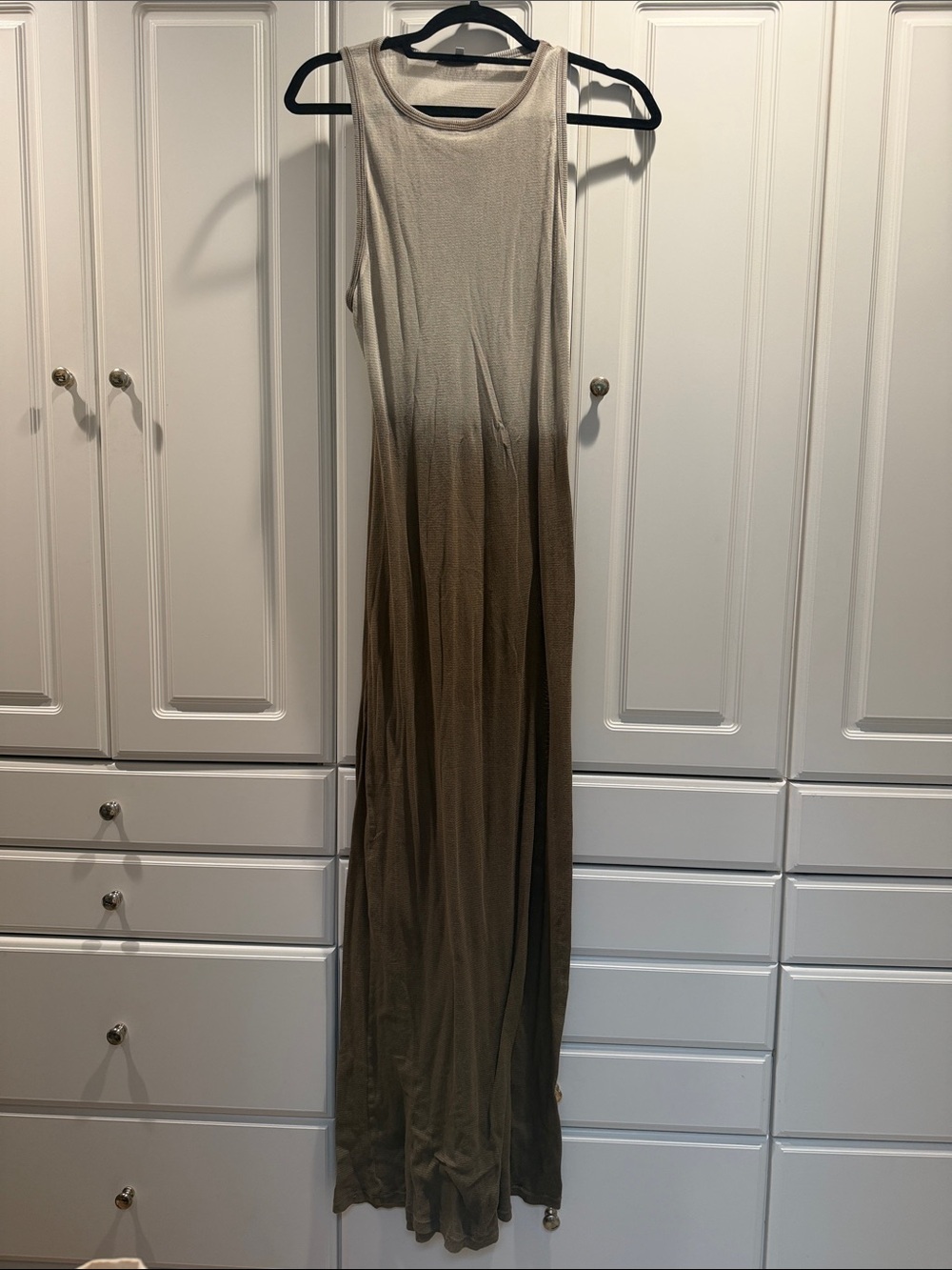 Cotton Citizen Beige to Brown Ombre Sheer Sleeveless Maxi Dress